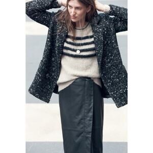 Madewell x Sezane Tweed Wool Blend Double Breasted Blazer Coat Black Size XS